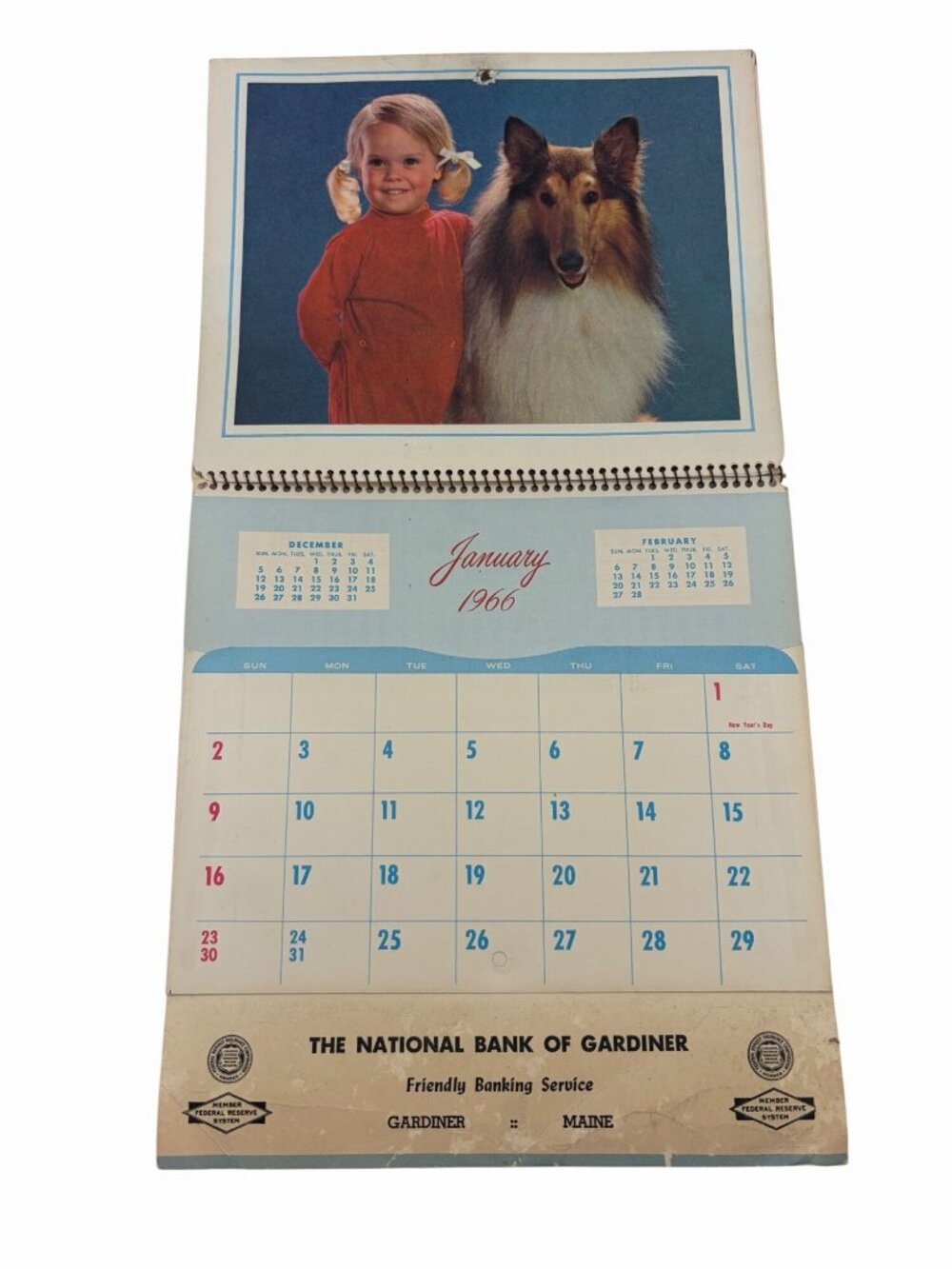 1966 National Bank Of Gardiner Maine Advertising Wall Calendar Scenic Art Decor